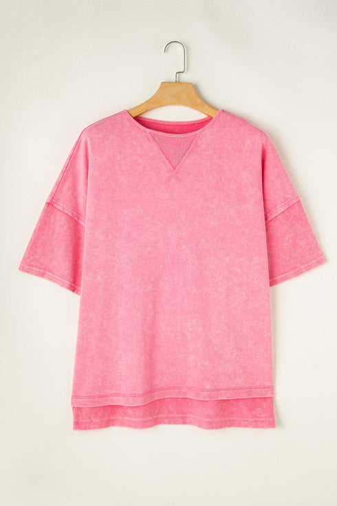 Mineral Wash Patchwork Drop Sleeve Relaxed Tee