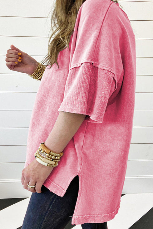 Mineral Wash Patchwork Drop Sleeve Relaxed Tee