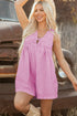 Mineral Wash Pleated Bust V Neck Sleeveless Denim Romper