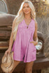 Mineral Wash Pleated Bust V Neck Sleeveless Denim Romper