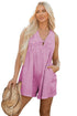 Mineral Wash Pleated Bust V Neck Sleeveless Denim Romper