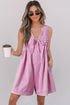 Mineral Wash Pleated Bust V Neck Sleeveless Denim Romper