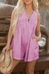 Mineral Wash Pleated Bust V Neck Sleeveless Denim Romper