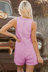 Mineral Wash Pleated Bust V Neck Sleeveless Denim Romper