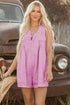 Mineral Wash Pleated Bust V Neck Sleeveless Denim Romper