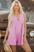 Mineral Wash Pleated Bust V Neck Sleeveless Denim Romper