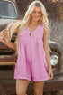 Mineral Wash Pleated Bust V Neck Sleeveless Denim Romper