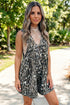 Mineral Wash Pleated Bust V Neck Sleeveless Denim Romper