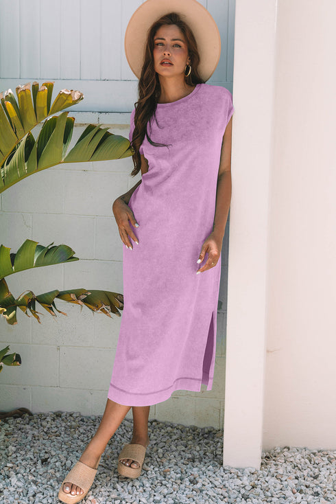 Mineral Wash Pocketed H Line Long T Shirt Dress