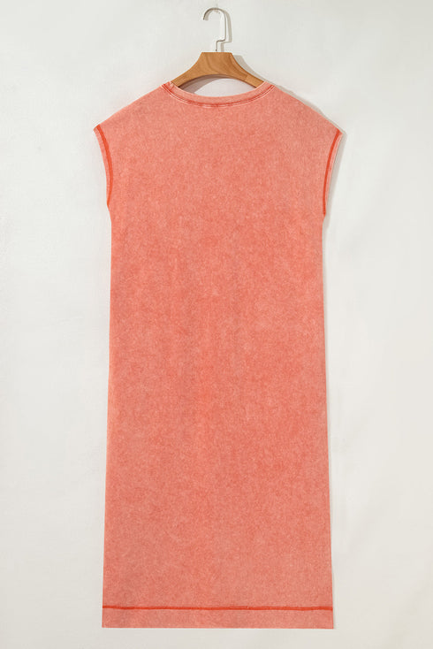 Mineral Wash Pocketed H Line Long T Shirt Dress