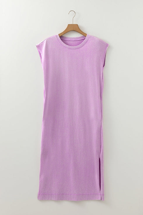 Mineral Wash Pocketed H Line Long T Shirt Dress