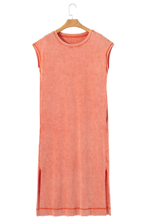 Mineral Wash Pocketed H Line Long T Shirt Dress