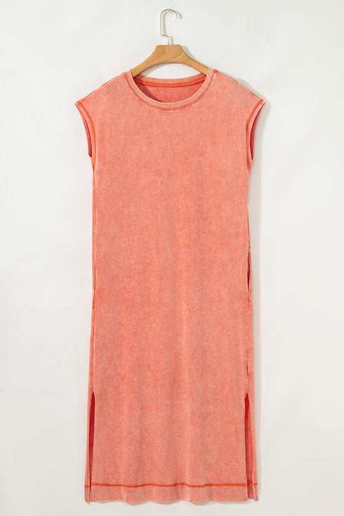 Mineral Wash Pocketed H Line Long T Shirt Dress