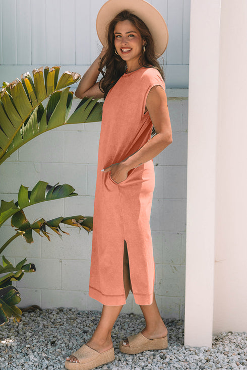 Mineral Wash Pocketed H Line Long T Shirt Dress