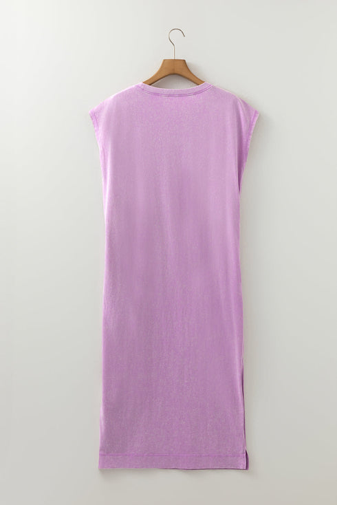 Mineral Wash Pocketed H Line Long T Shirt Dress