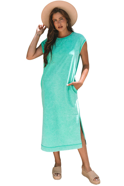 Mineral Wash Pocketed H Line Long T Shirt Dress