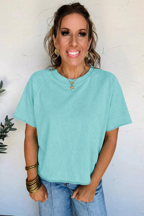 Mineral Wash Raglan Sleeve Boxy Fit Cropped Tee