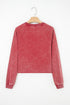Mineral Wash Raglan Sleeve Raw Hem Cropped Pullover Sweatshirt