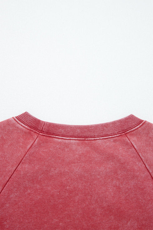 Mineral Wash Raglan Sleeve Raw Hem Cropped Pullover Sweatshirt