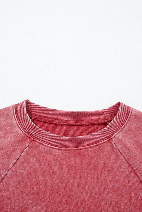Mineral Wash Raglan Sleeve Raw Hem Cropped Pullover Sweatshirt