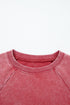 Mineral Wash Raglan Sleeve Raw Hem Cropped Pullover Sweatshirt