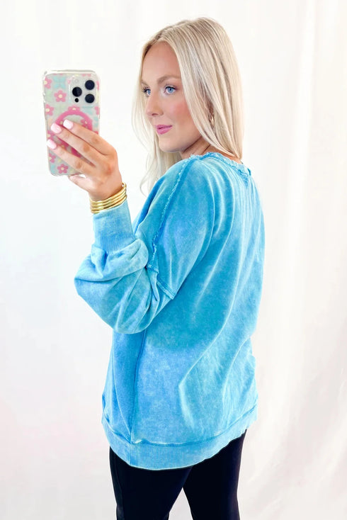Mineral Wash Raw Edge Pocket Oversized Sweatshirt