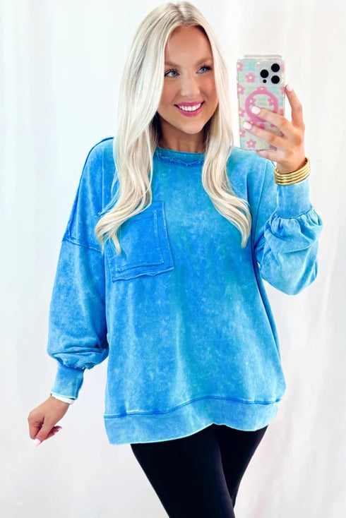 Mineral Wash Raw Edge Pocket Oversized Sweatshirt