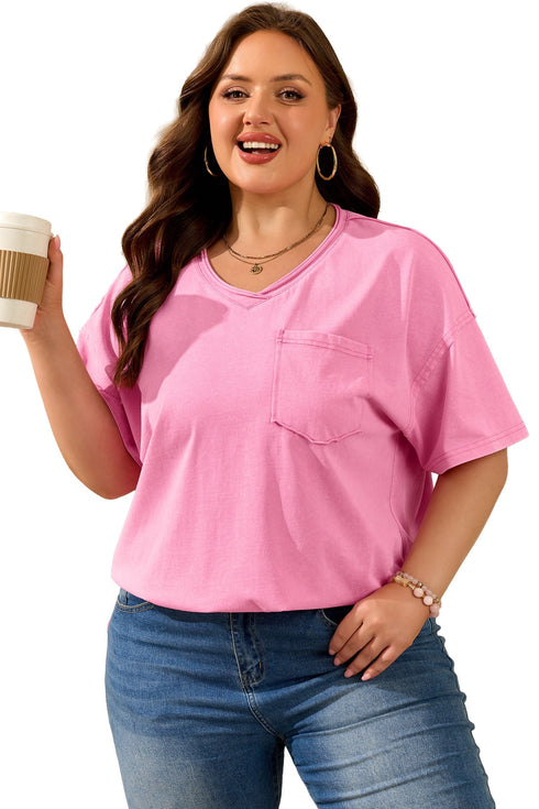Mineral Wash Raw Edge Round Neck Plus Size Tee