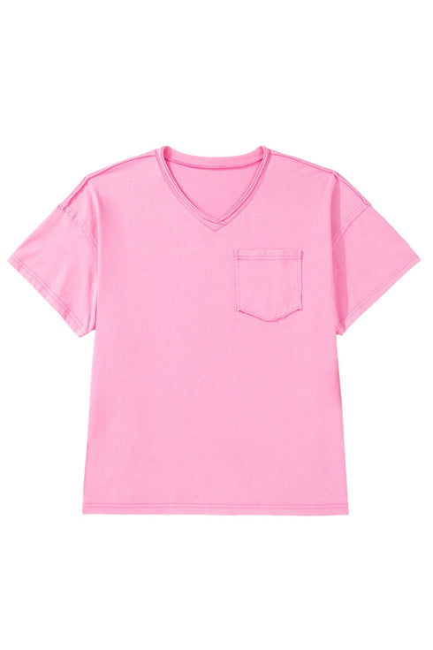 Mineral Wash Raw Edge Round Neck Plus Size Tee
