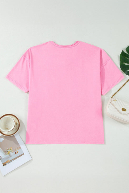 Mineral Wash Raw Edge Round Neck Plus Size Tee