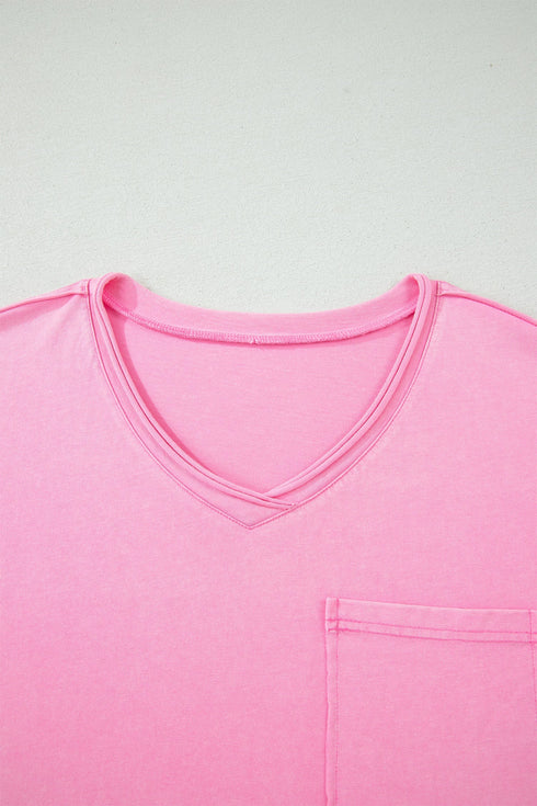 Mineral Wash Raw Edge Round Neck Plus Size Tee