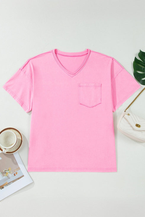Mineral Wash Raw Edge Round Neck Plus Size Tee