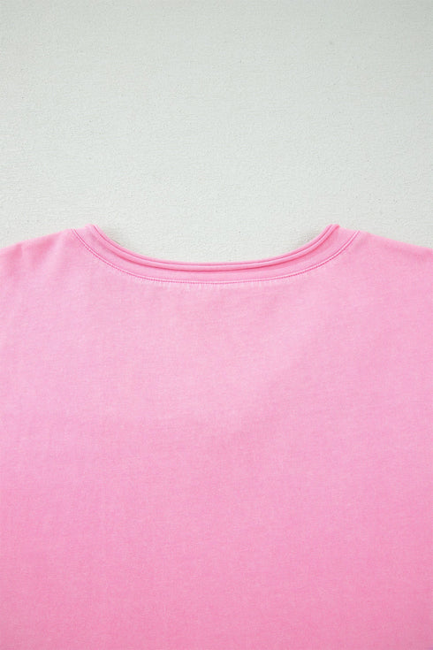 Mineral Wash Raw Edge Round Neck Plus Size Tee