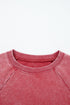 Mineral Wash Raw Hem Raglan Sleeve Pullover Sweatshirt