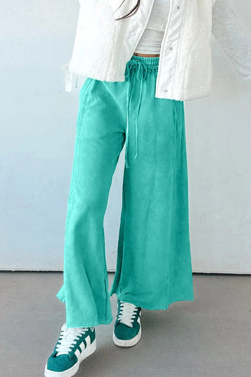 Mineral Wash Raw Hem Wide Leg Drawstring Pants