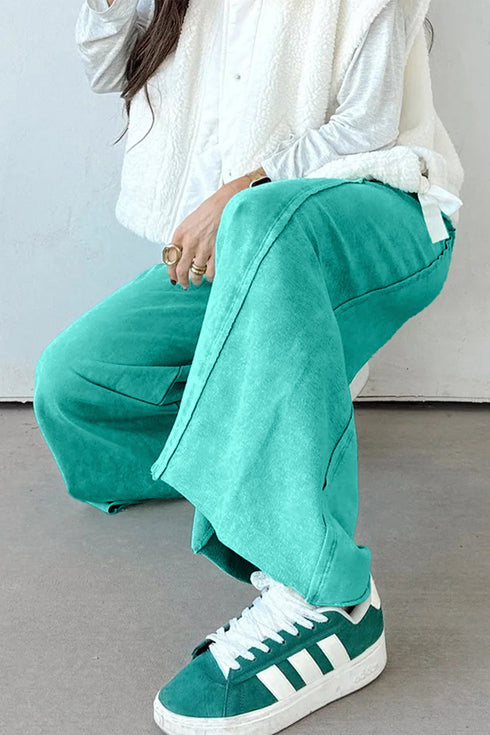 Mineral Wash Raw Hem Wide Leg Drawstring Pants