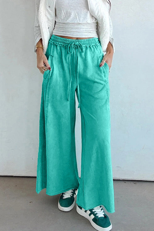 Mineral Wash Raw Hem Wide Leg Drawstring Pants
