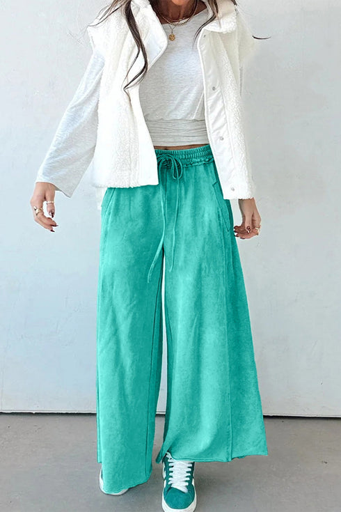 Mineral Wash Raw Hem Wide Leg Drawstring Pants