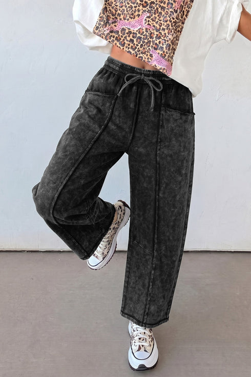 Mineral Wash Raw Seam Drawstring Elastic Waist Barrel Pants