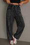 Mineral Wash Raw Seam Drawstring Elastic Waist Barrel Pants