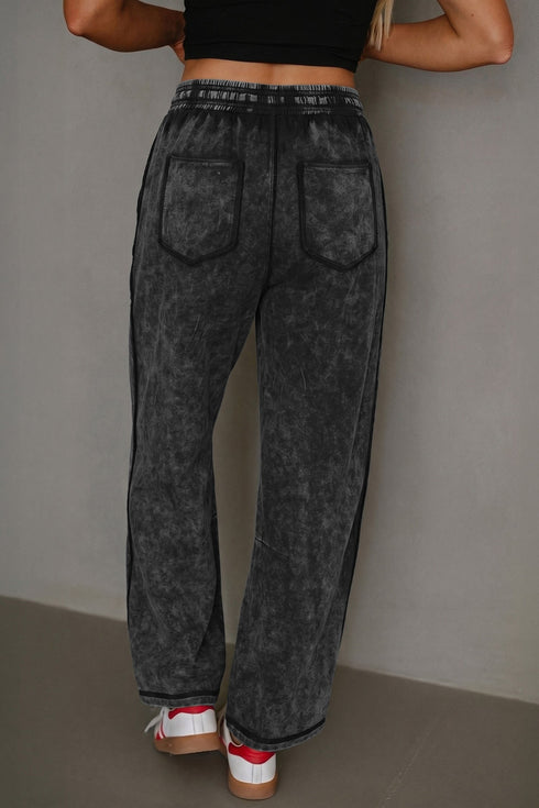 Mineral Wash Raw Seam Drawstring Elastic Waist Barrel Pants