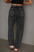 Mineral Wash Raw Seam Drawstring Elastic Waist Barrel Pants