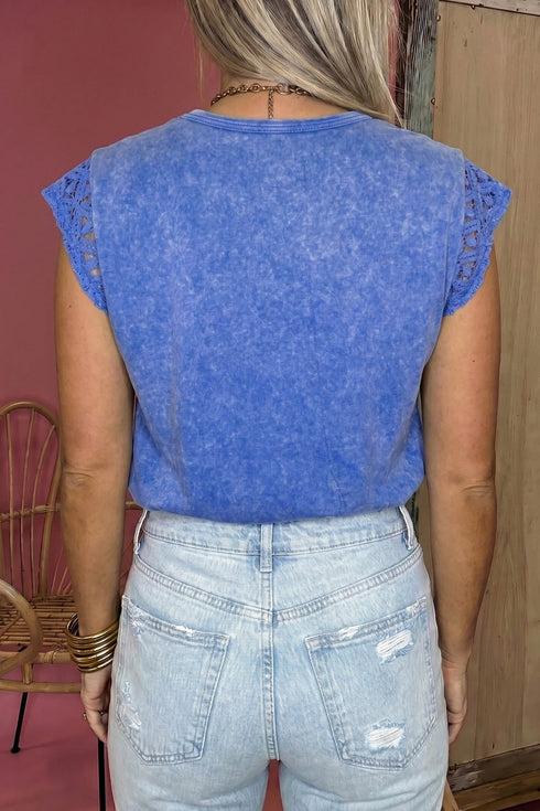 Mineral Wash Raw Seam Lace Sleeve Cotton Tee