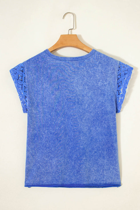 Mineral Wash Raw Seam Lace Sleeve Cotton Tee