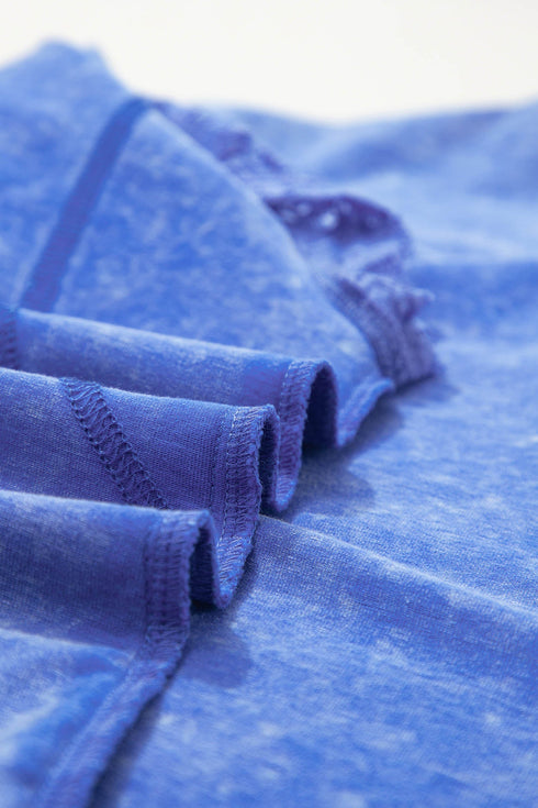 Mineral Wash Raw Seam Lace Sleeve Cotton Tee