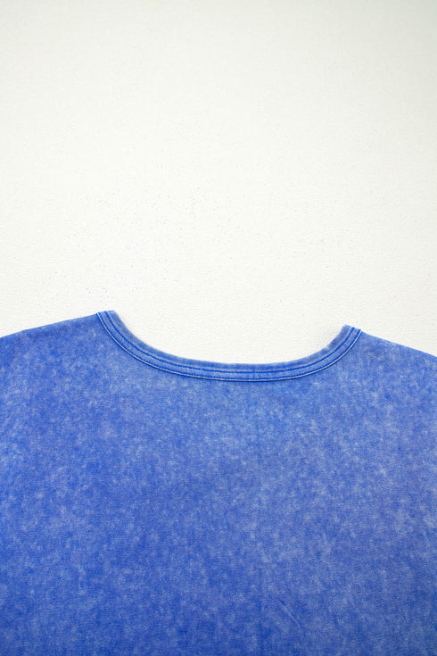 Mineral Wash Raw Seam Lace Sleeve Cotton Tee