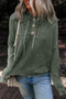 Mineral Wash Ribbed Henley Drawstring Hooded Sweater