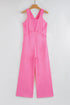 Mineral Wash Ribbed Patchwork Raw Seam Wide Leg Jumpsuit