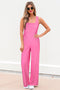 Mineral Wash Ribbed Patchwork Raw Seam Wide Leg Jumpsuit