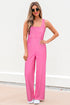 Mineral Wash Ribbed Patchwork Raw Seam Wide Leg Jumpsuit